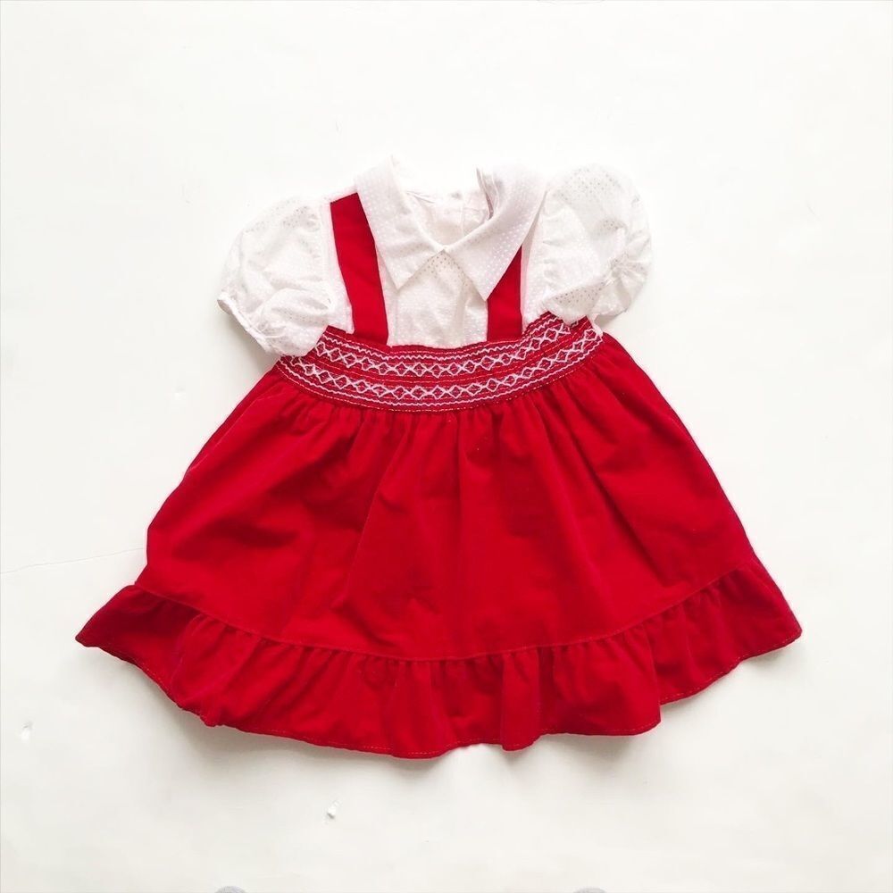 Vintage flocked top velvet skirt mix dress EUC 12-18 months